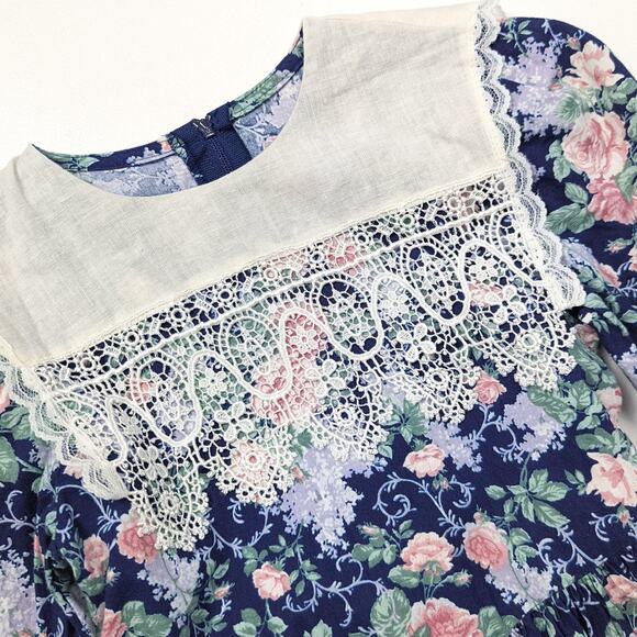 Vintage Jessica McClintock Gunne Sax Dress Girls Size 6 Floral Bib - Picture 2 of 4